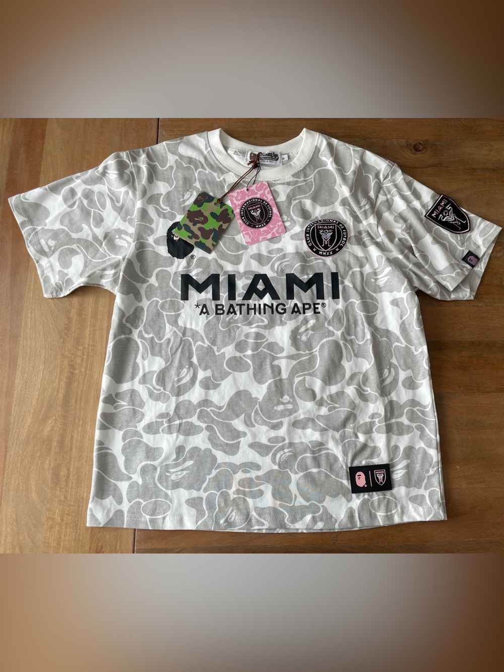 BAPE x Inter Miami CF Camo Tee Shirt Size Medium Gray/White